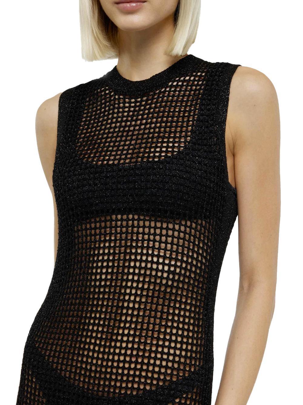 Abito lungo Eileen in rete crochet lurex nero - Preludio Moda