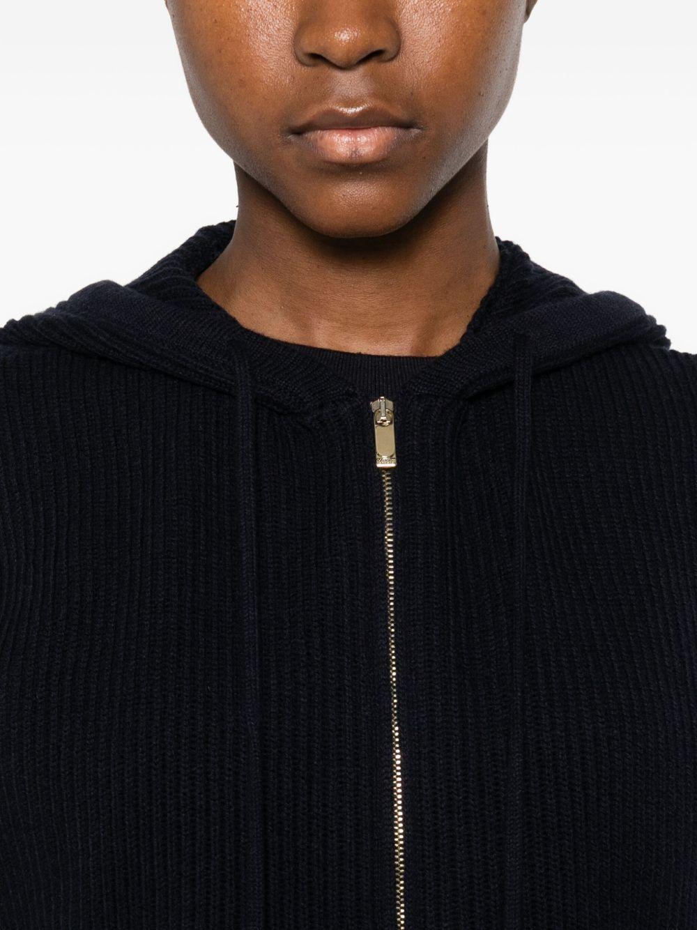 Giacca blu notte in maglia a coste con cappuccio 2526356012600 008 MAX MARA STUDIO