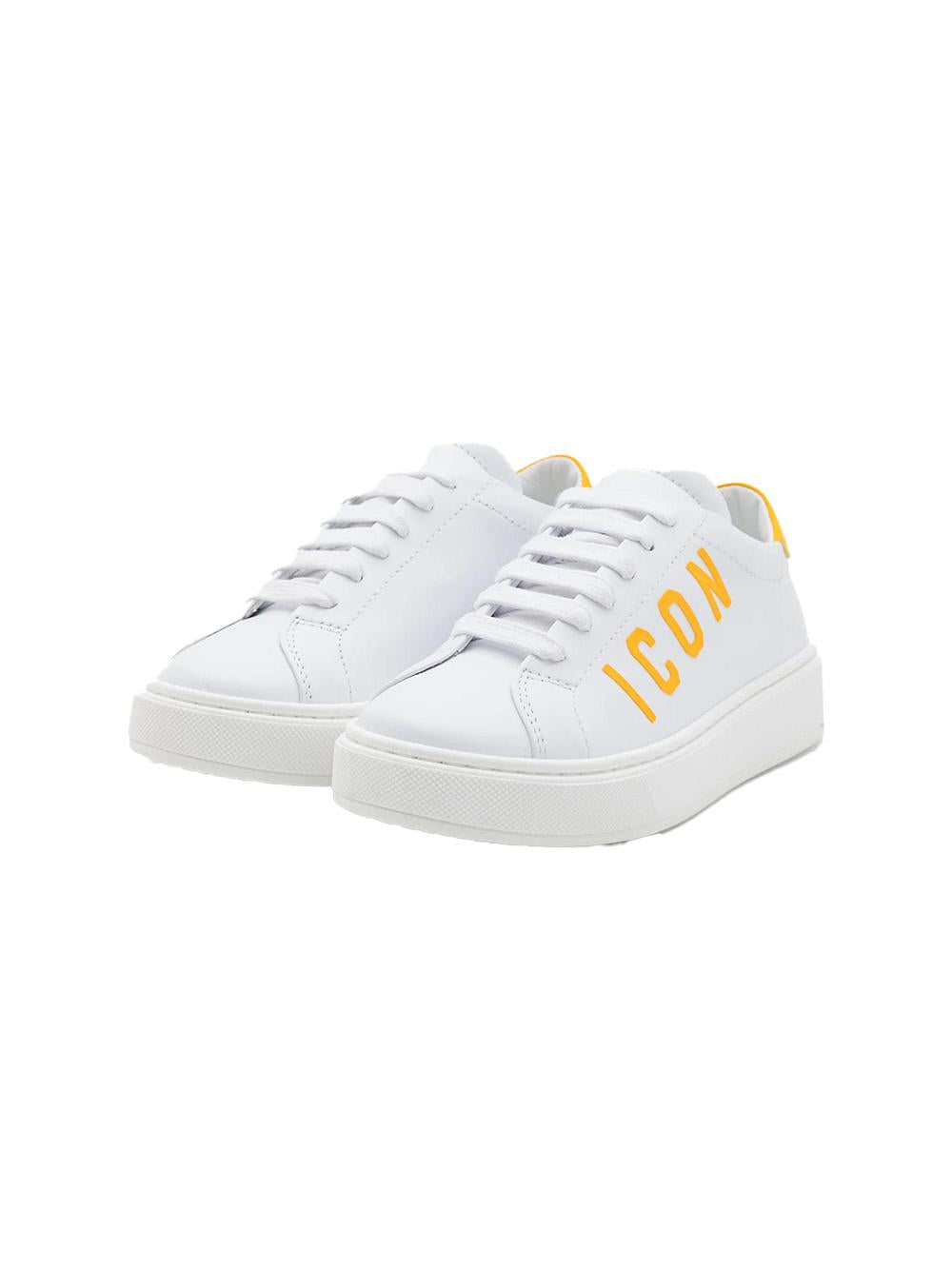 Sneakers bianche logo icon giallo kids 80313 01 DSQUARED KIDS