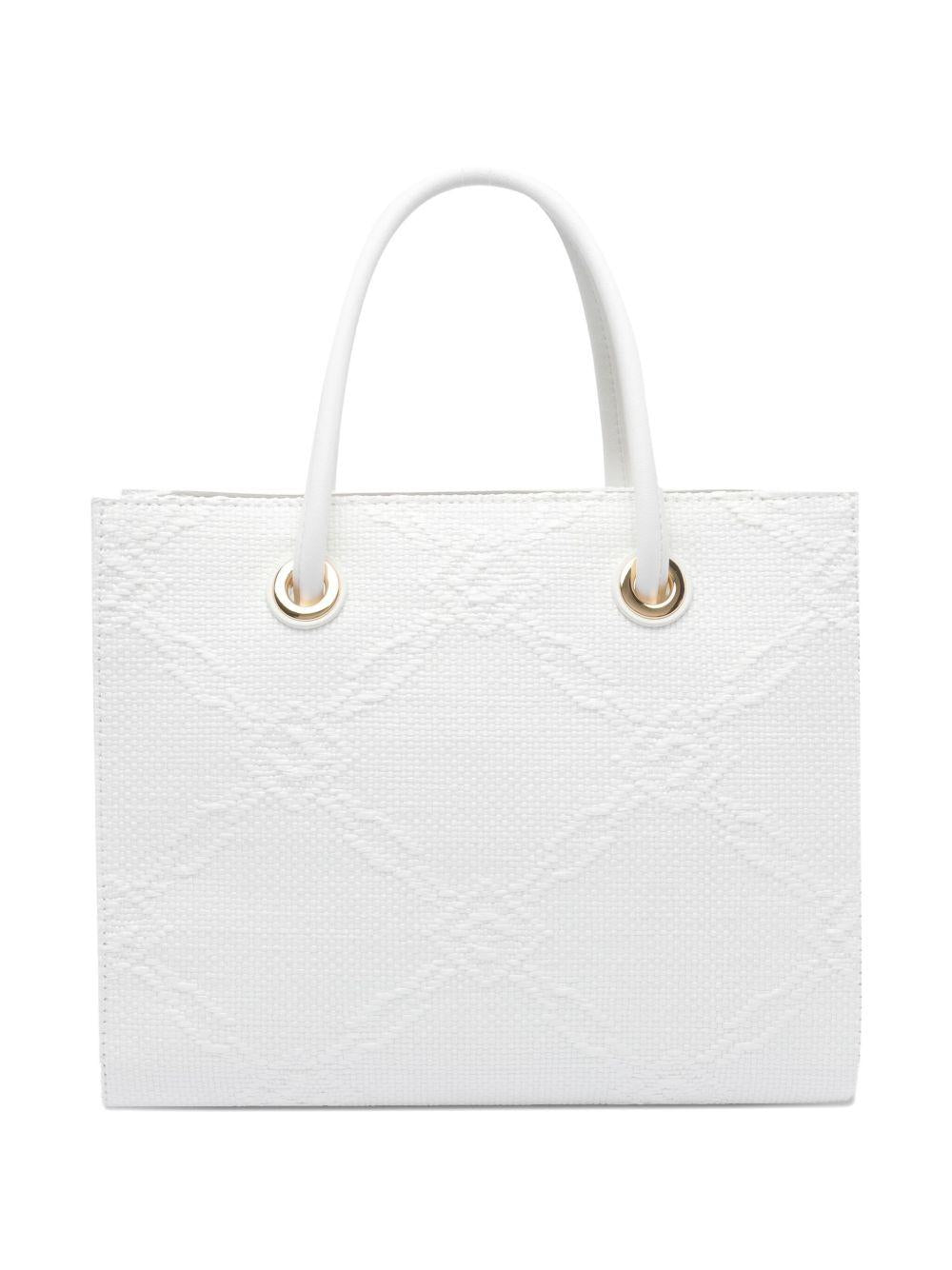 Tote piccola in rafia jacquard avorio