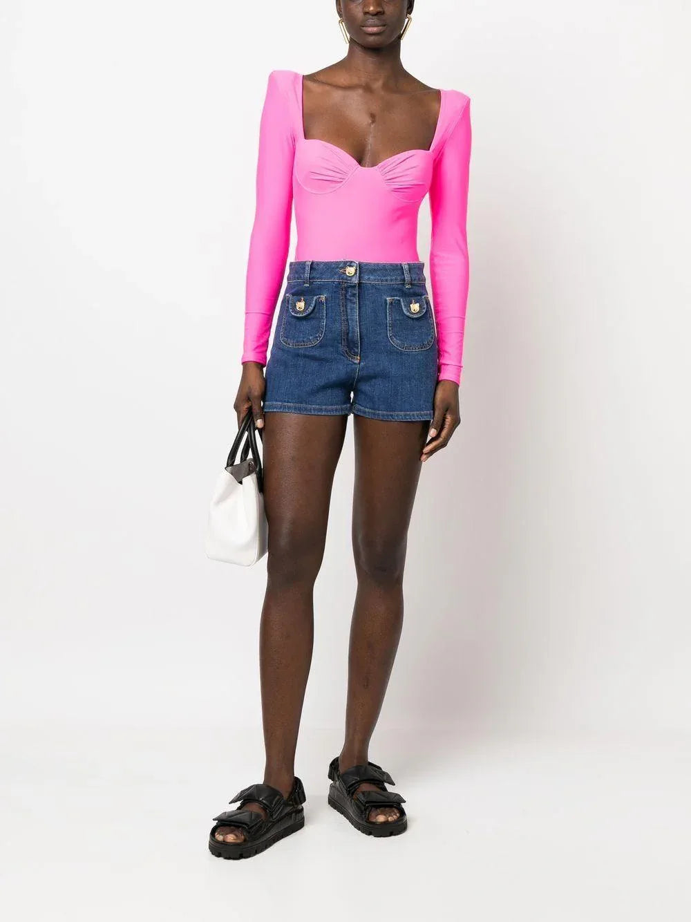 short denim bottoni teddy - Preludio Moda