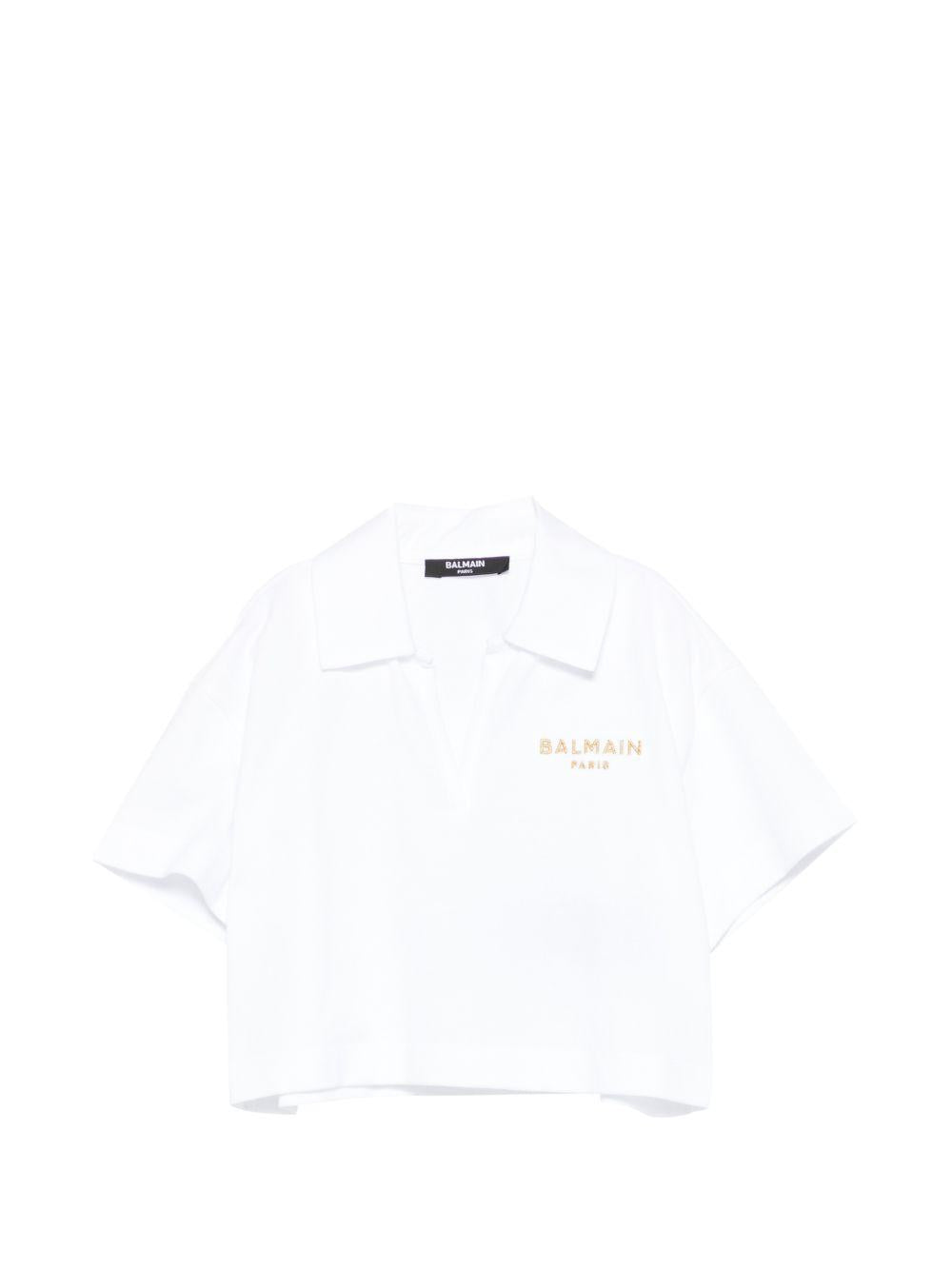 T-shirt in cotone con logo BY8B31Z3658 100BC BALMAIN KIDS