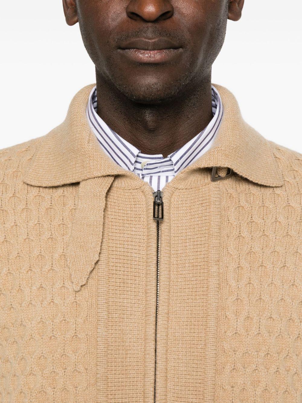 Cardigan nocciola con zip e fantasia Honeycomb AO01F004 1178 PAOLO PECORA