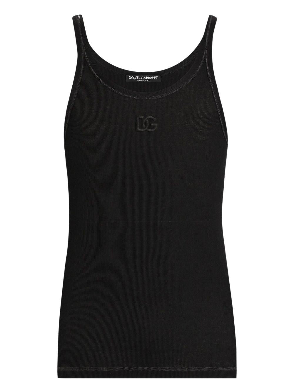 Canotta Dolce & Gabbana in Cotone Nera con Logo Ricamato G8PA8ZG7PGP N0000 DOLCE&GABBANA