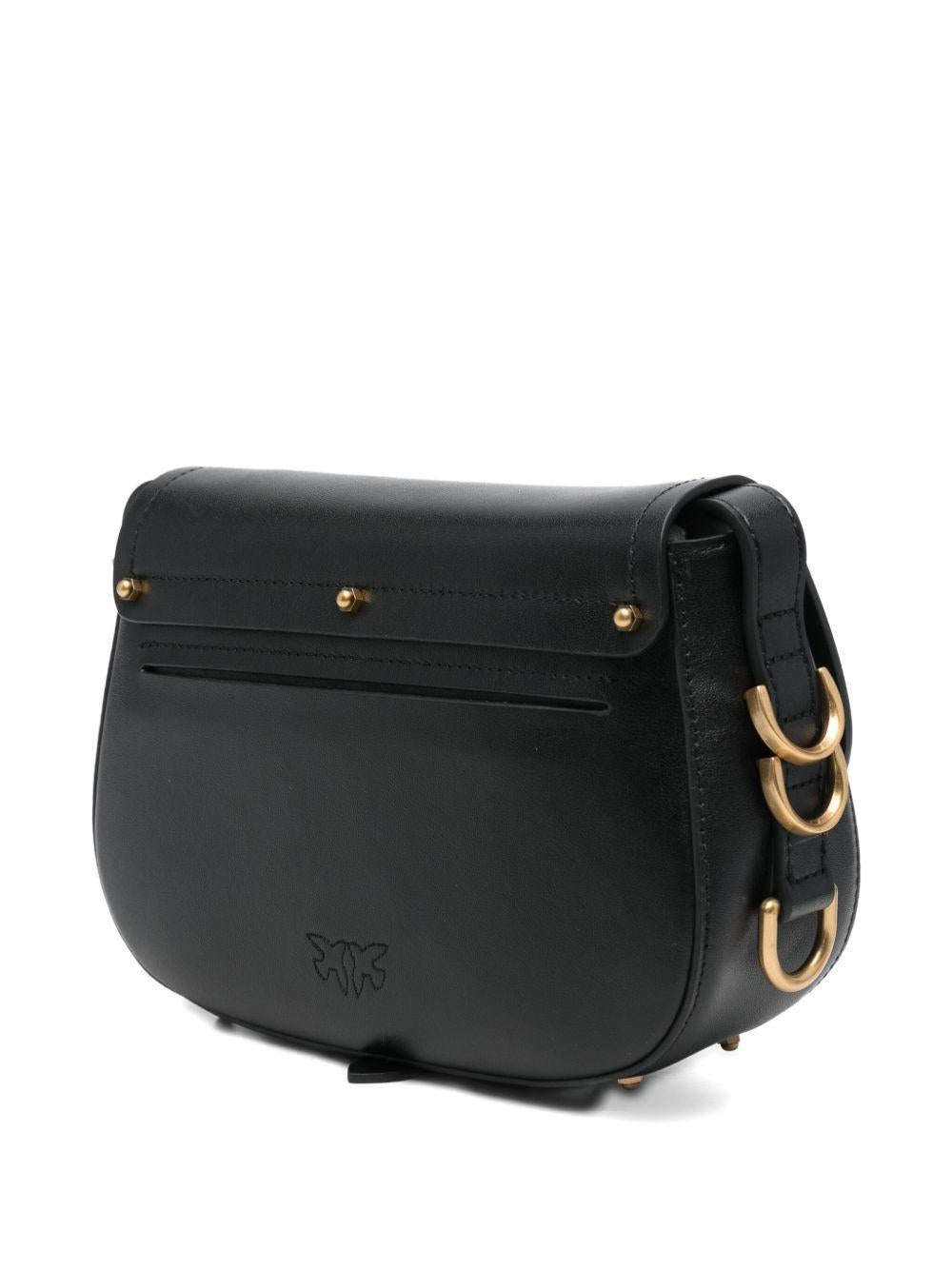 Borsa a spalla nera in pelle con dettagli dorati 103831A1ZX Z99Q PINKO