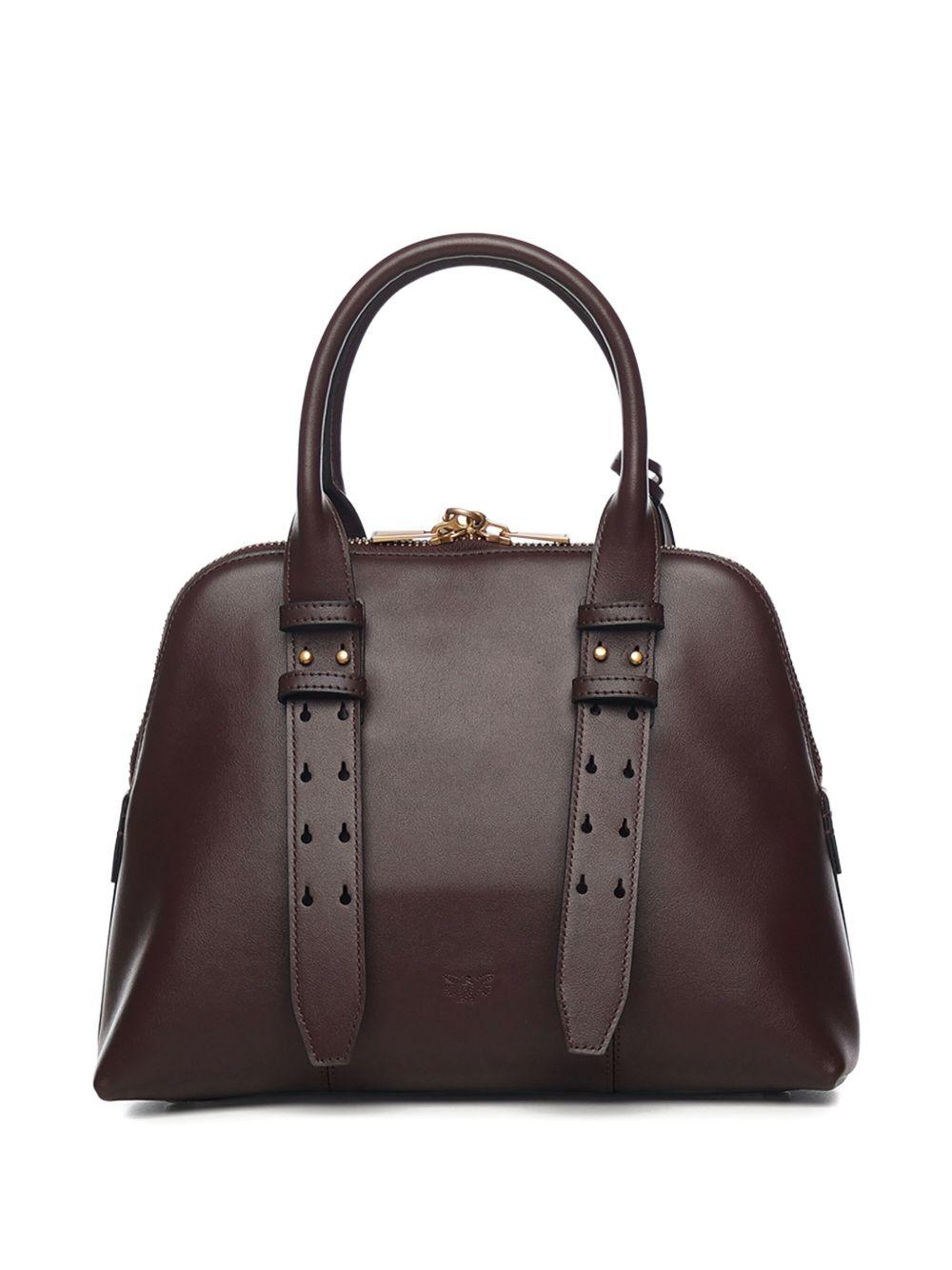 Borsa tote media rosso mogano con placca logo 105906A0QO LA7Q PINKO