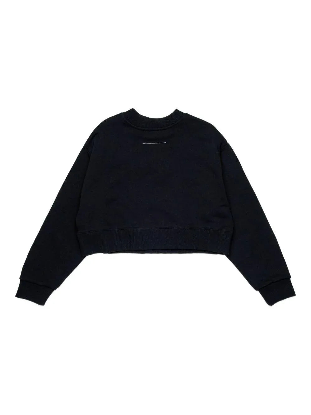 Felpa nera girocollo con applicazione frontale e logo numerico - Preludio Moda