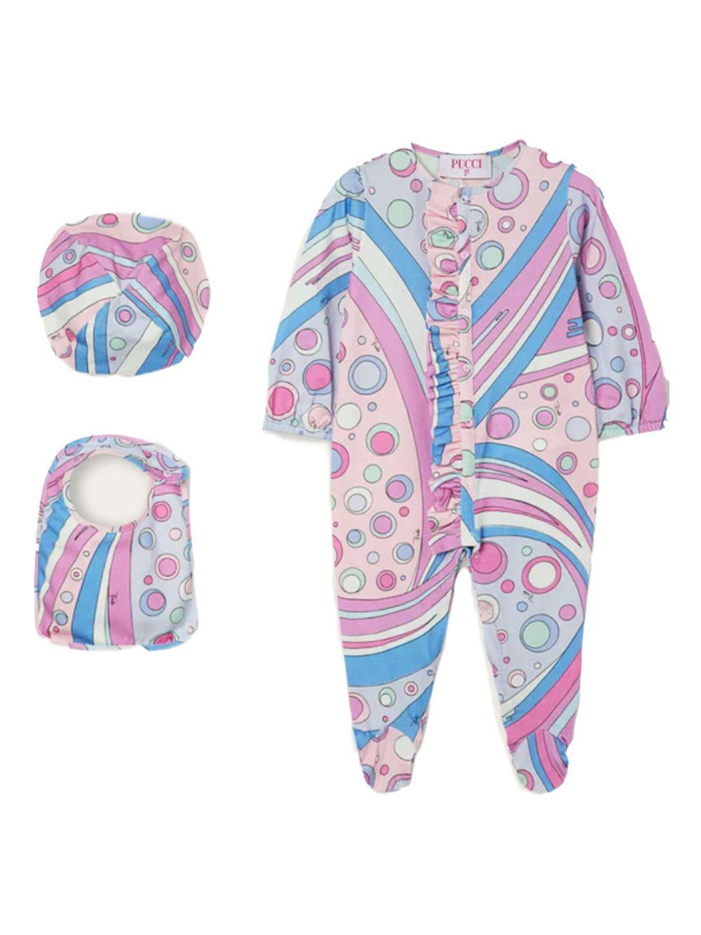 Completo neonato stampa fontane all-over rosa (3pz)