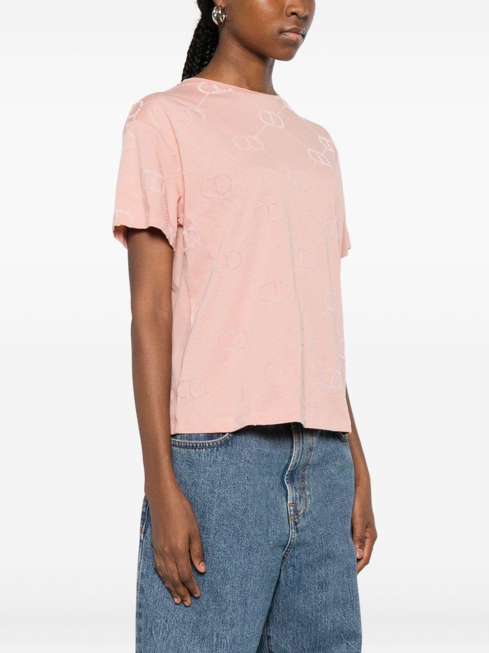 T-shirt rosa con logo all-over e girocollo 252TP2055 00916 TWINSET