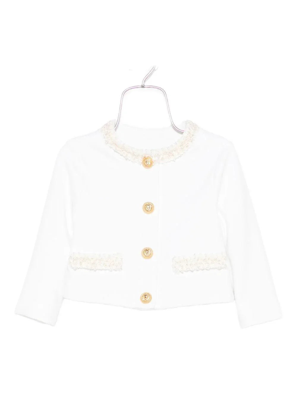 Giacca Bianca con Bottoni Dorati e Girocollo - Preludio Moda