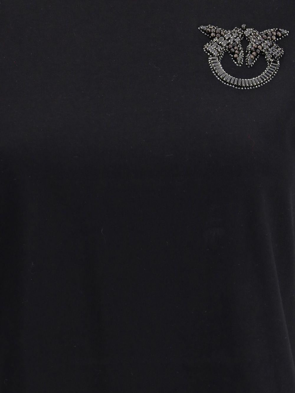 T-shirt nera in cotone con decorazione in cristalli 103320A2RN Z99 PINKO