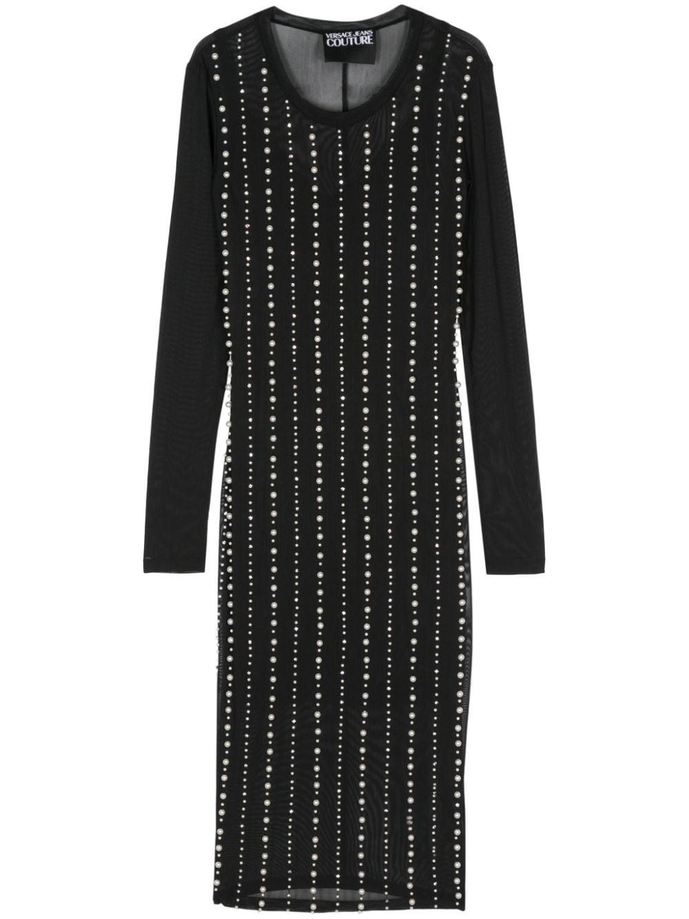 Abito midi nero semitrasparente con perline 77HAO920CJM01 899 VERSACE JEANS