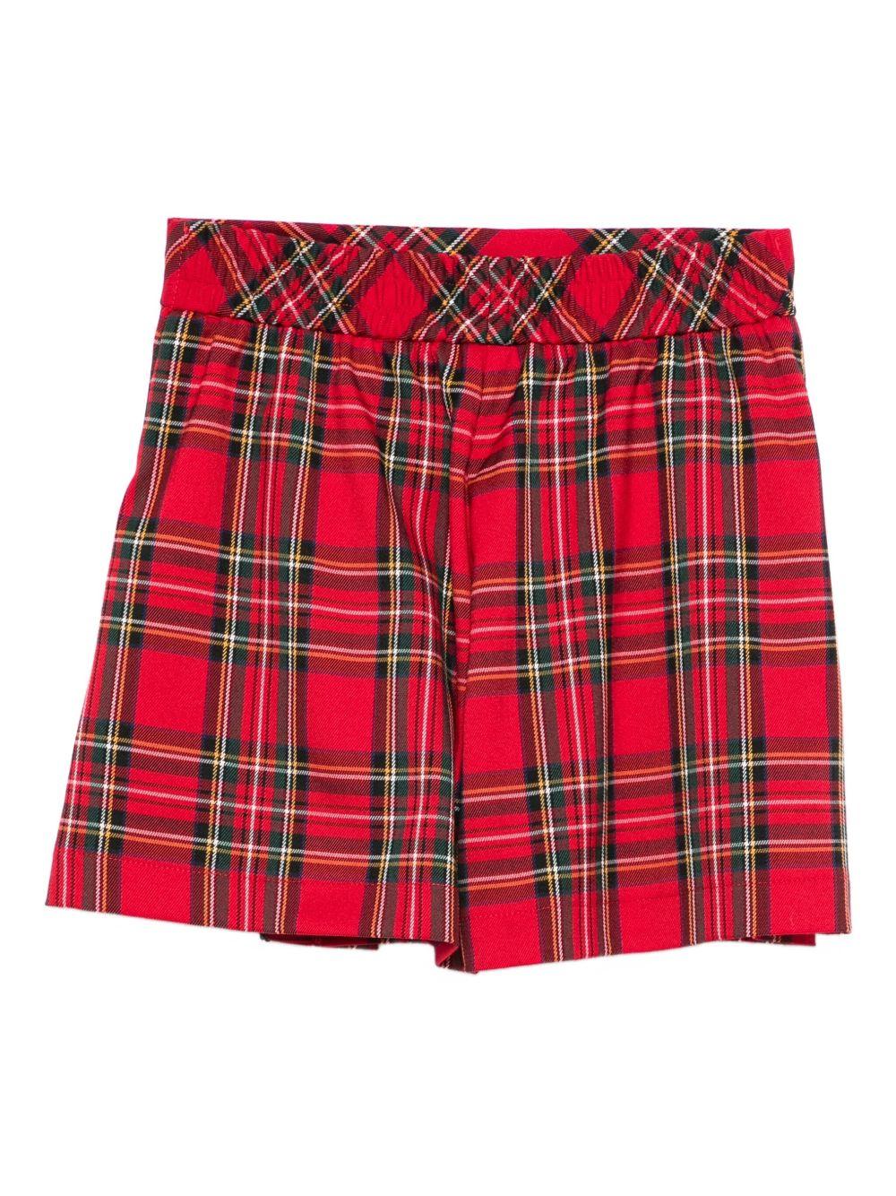 Bermuda Rosso a Quadri Plissettati con Vita Elasticizzata 71F4046320 4325 MONNALISA KIDS
