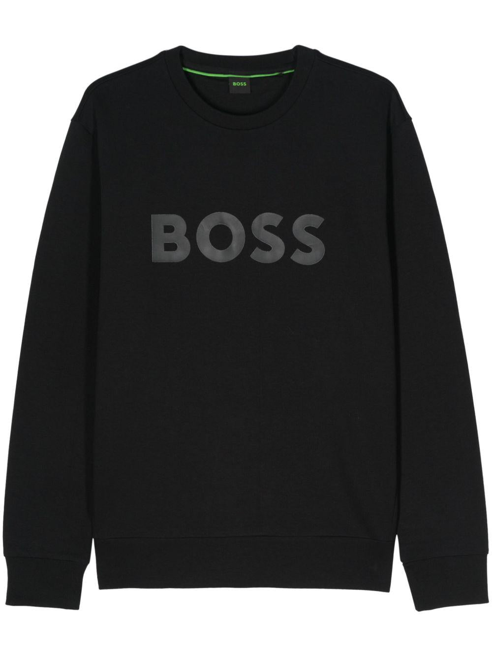 Felpa in Cotone Con Logo Applicato Nero 50506119 001 BOSS