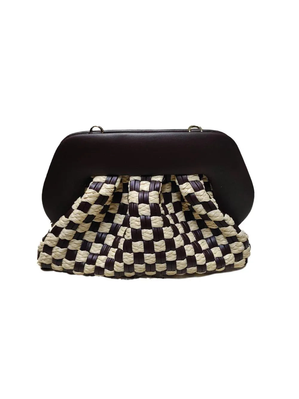 Borsa tia micro weaved staw testa di moro e rafia - Preludio Moda