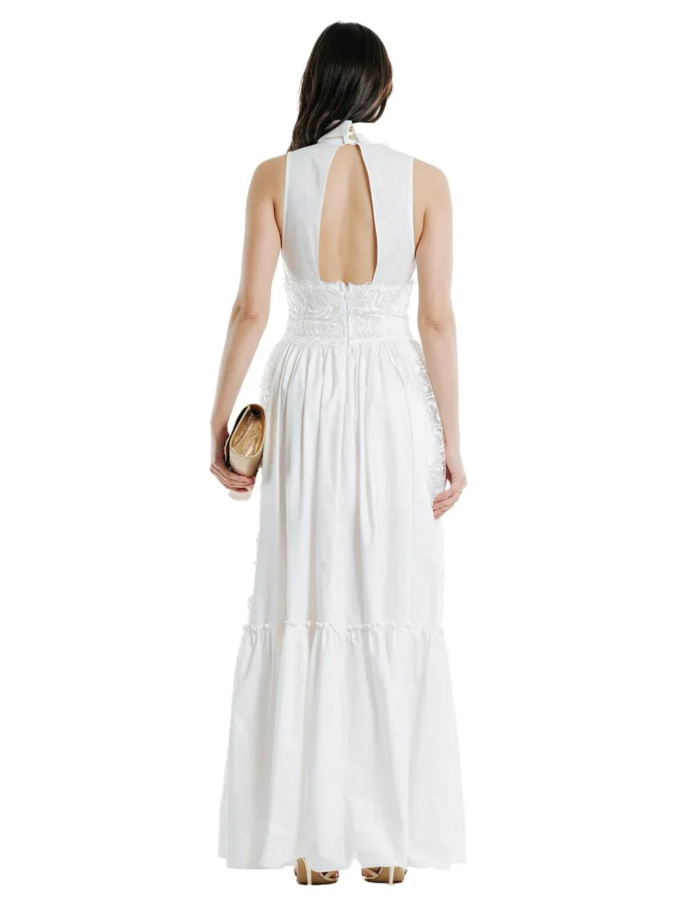 Abito lungo bianco con semitrasparenze ricamate - Preludio Moda