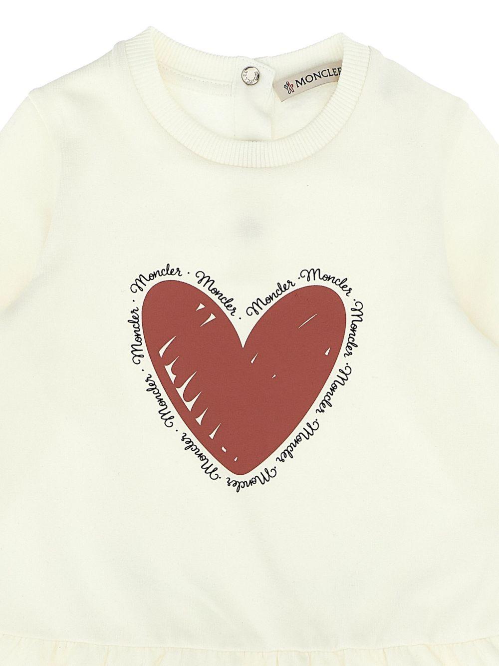 Abito Bianco con Stampa a Cuore e Ruches K29518I0000489A23 034 MONCLER KIDS