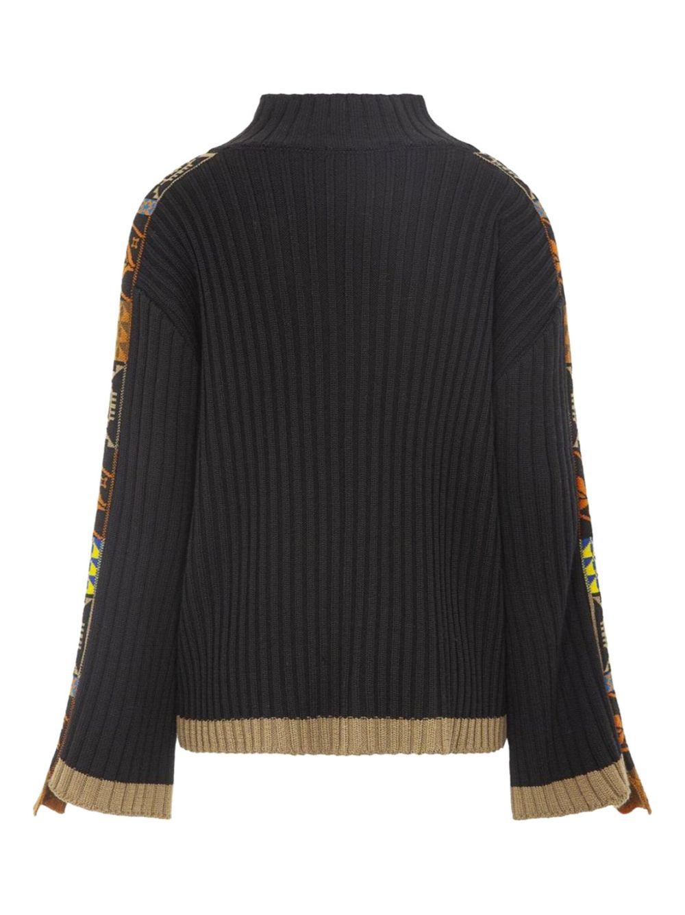 Maglione nero con bande fantasia etnica multicolor MGKD03094 V2 AKEP