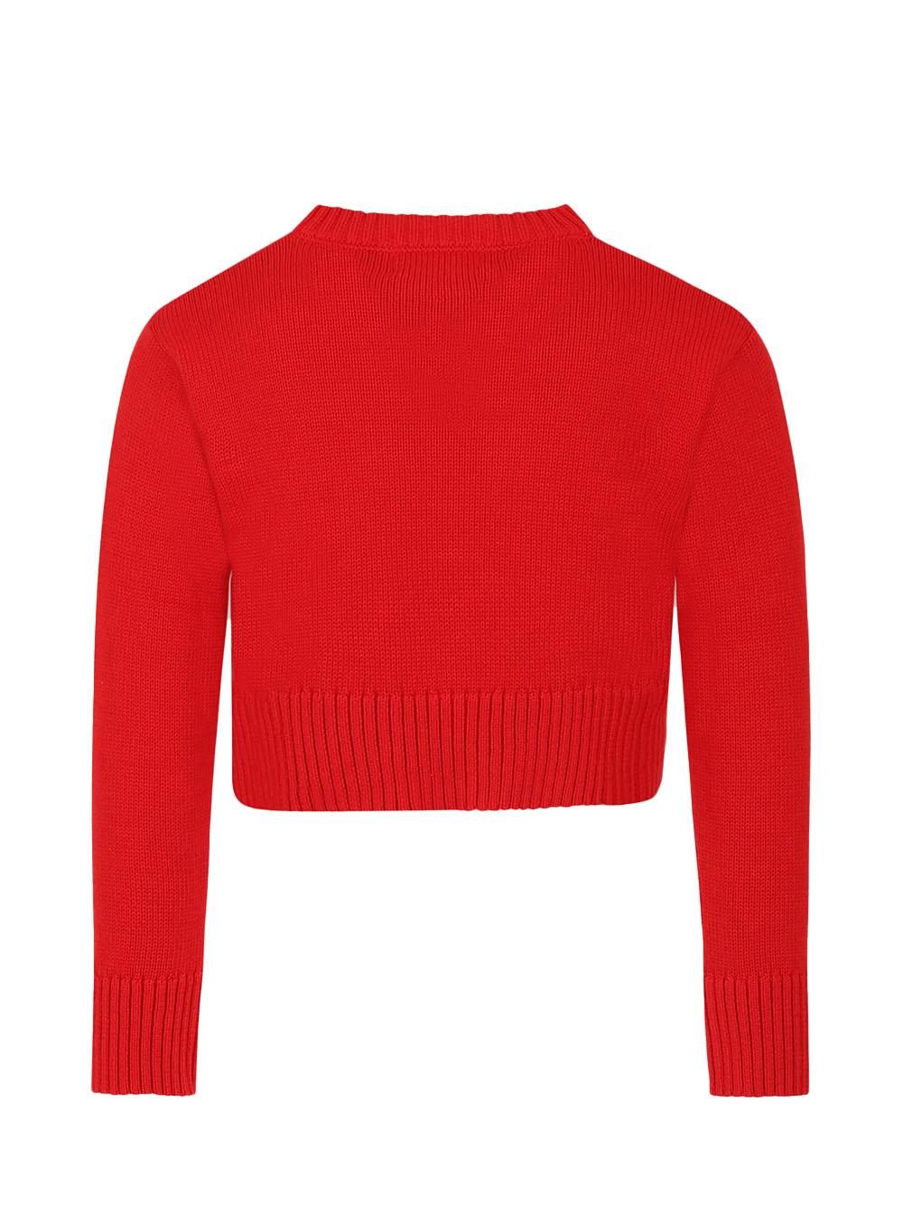 Cardigan rosso in maglia con mini fiocco