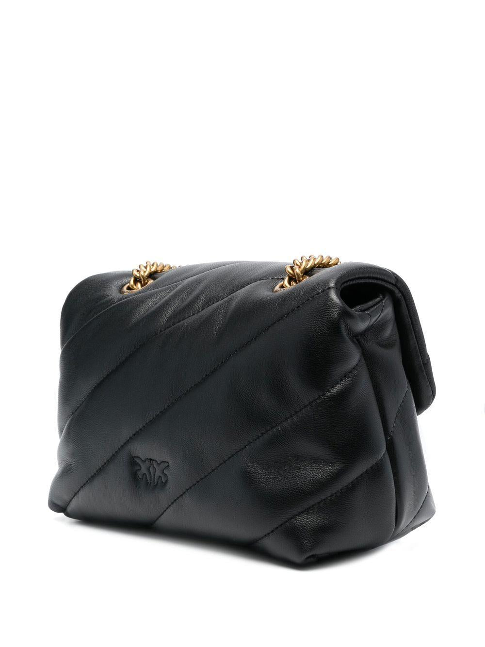 Borsa a Tracolla in Pelle Nera con Pattina Frontale 100039A0F2 Z99Q PINKO