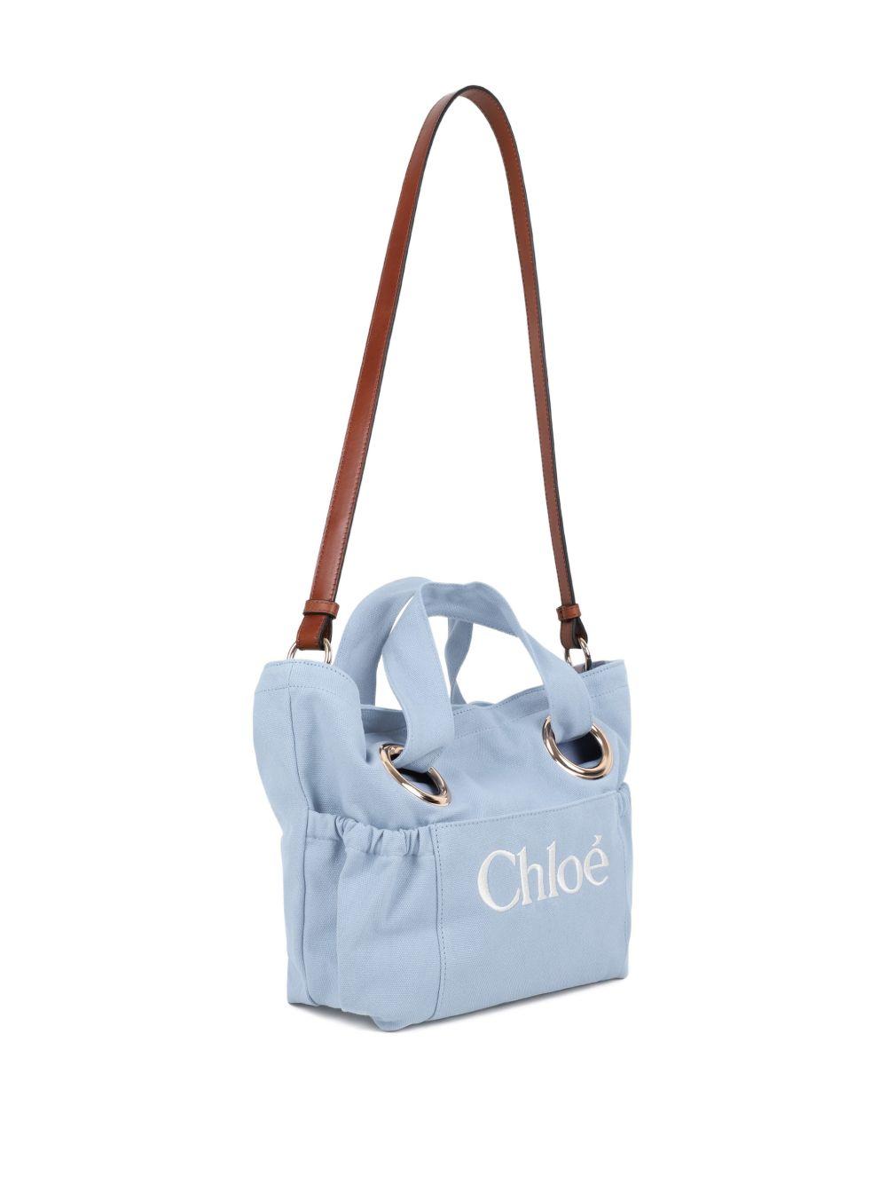 Borsa a spalla in cotone ecru con tracolla C20872 821 CHLOE KIDS