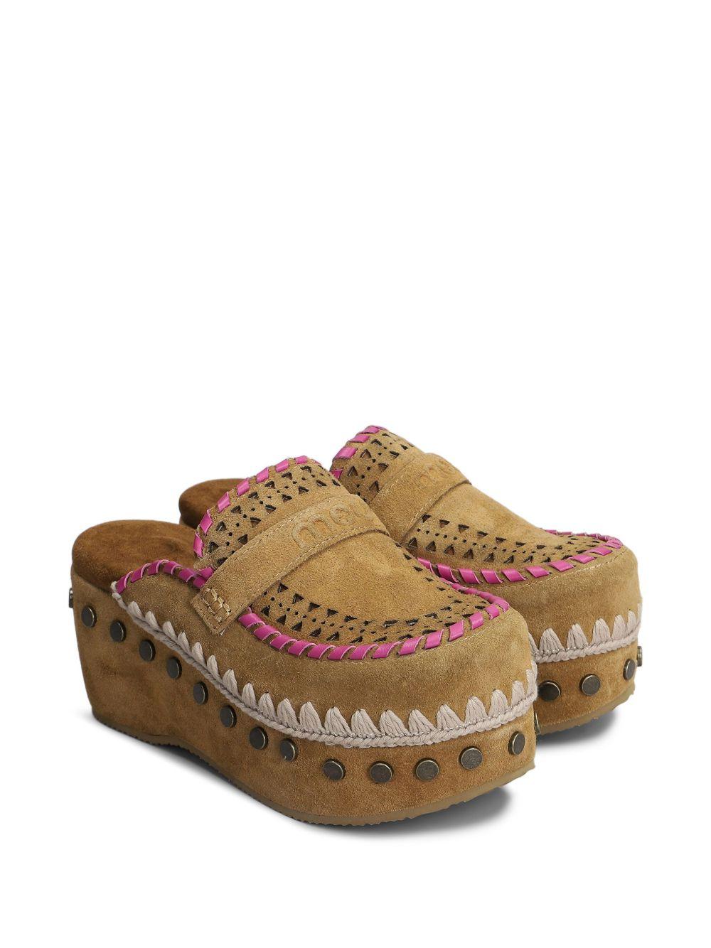 Clog leather overstitch cognac