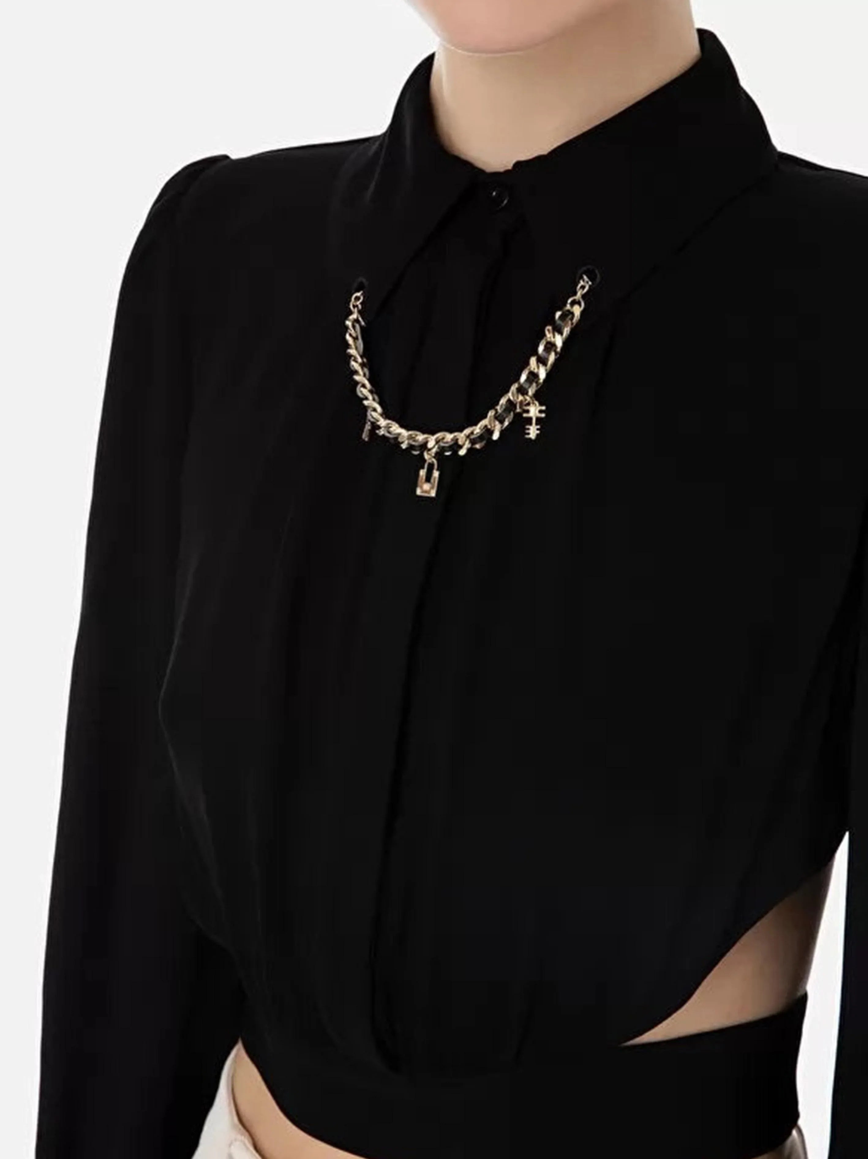 Camicia nera collana e cut-out - Preludio Moda