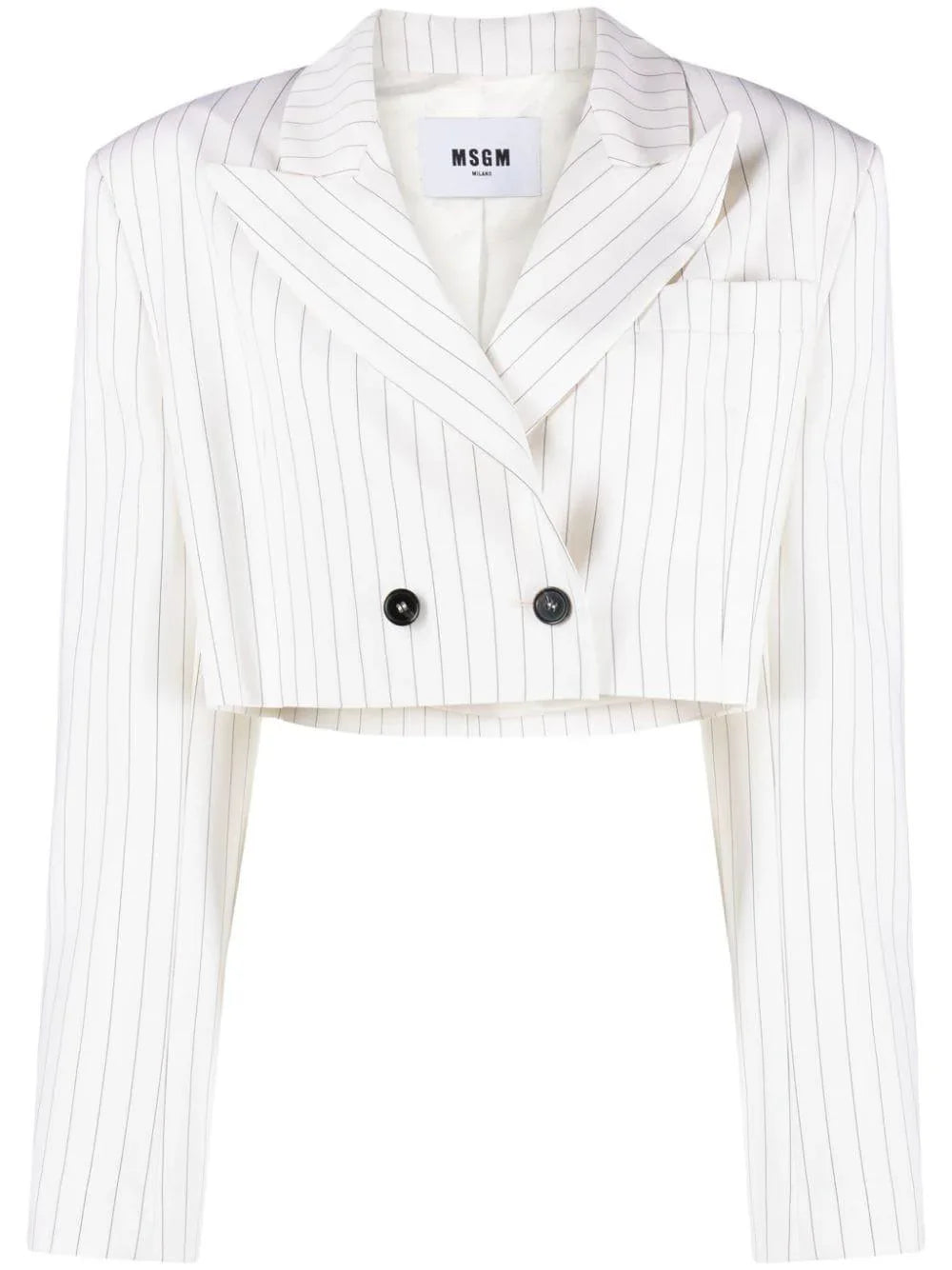 Blazer crop doppiopetto bianco gessato misto lana - Preludio Moda