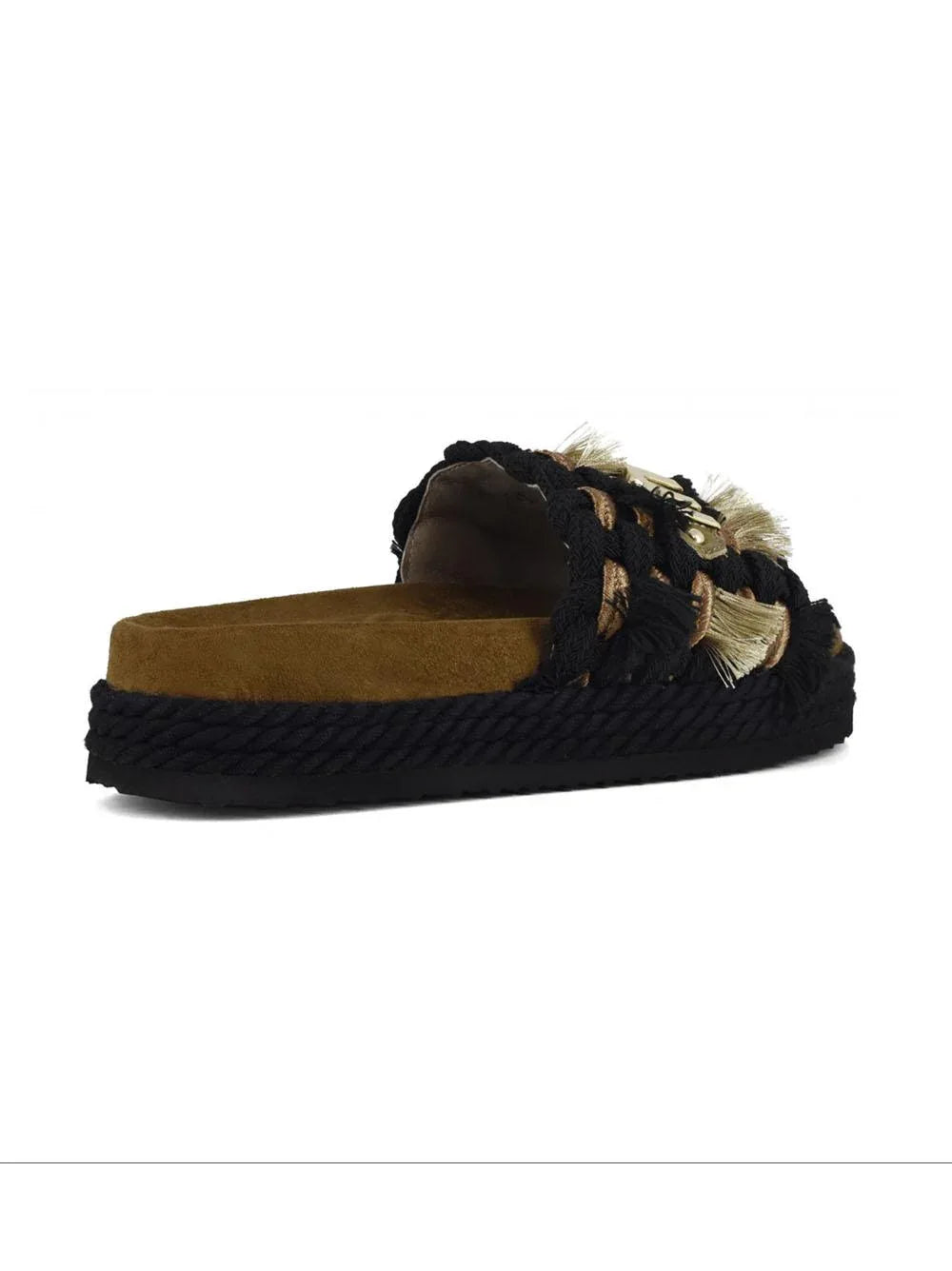 Monoband rope sandal fringes nero - Preludio Moda