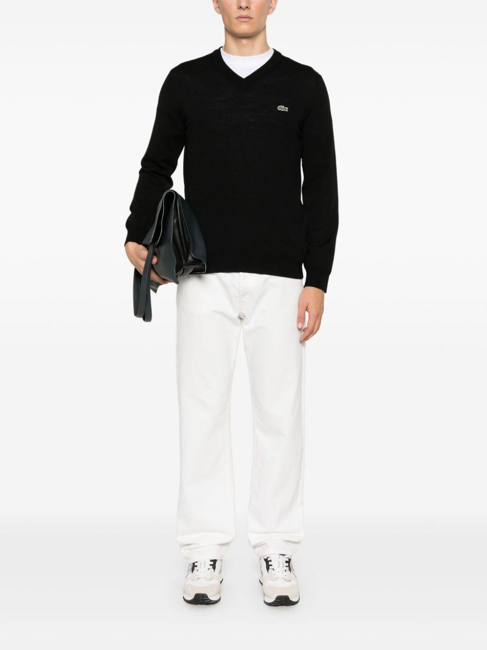 Maglione nero mini logo ricamo AH3221 031 LACOSTE