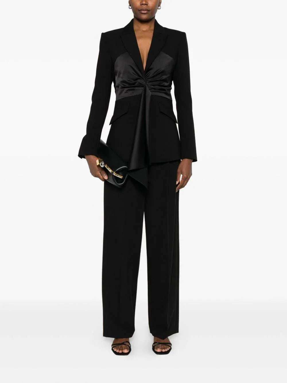 Blazer nero drappeggiato con revers classici - Preludio Moda