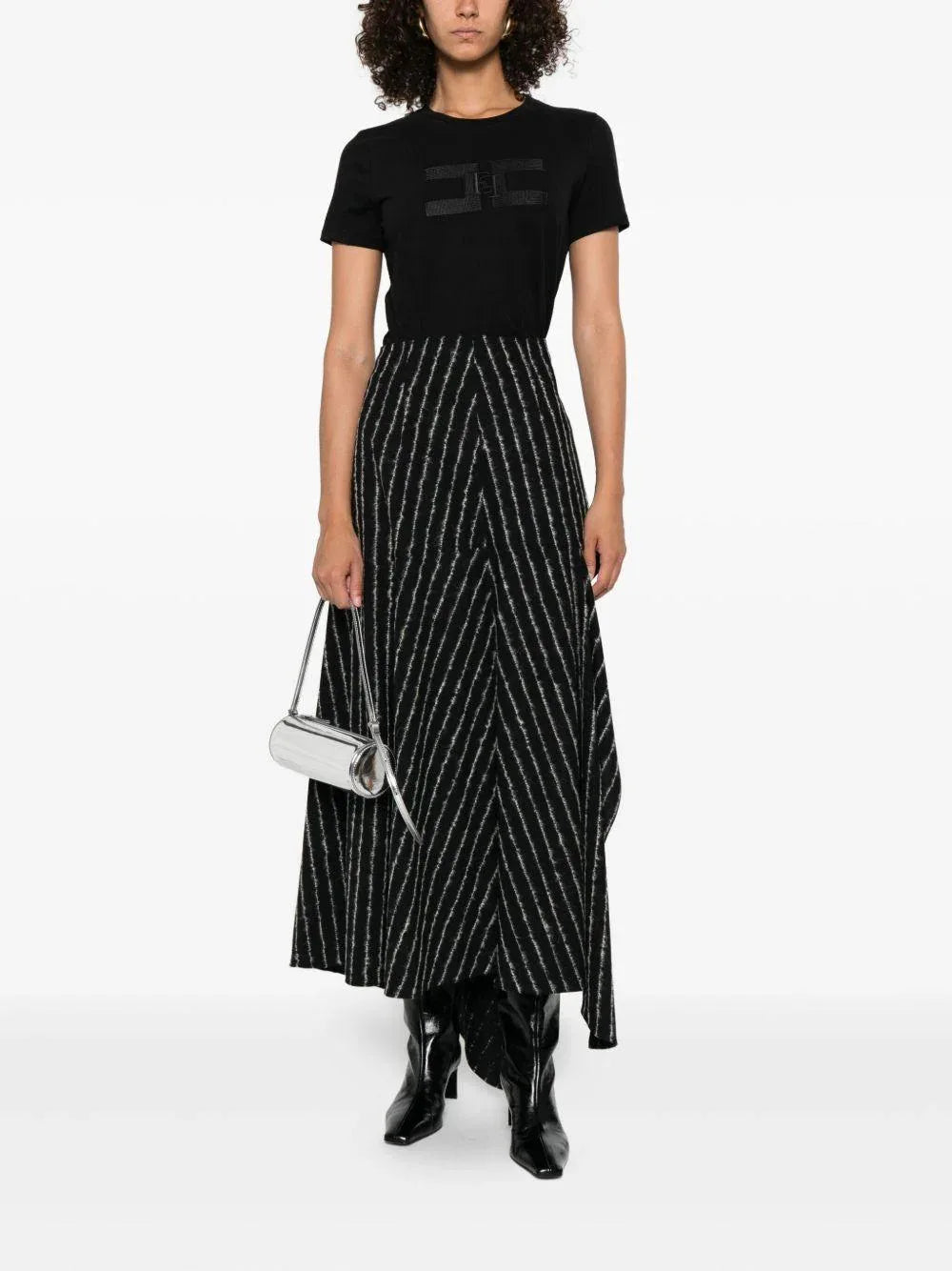 T-shirt con Girocollo e Logo Ricamato - Preludio Moda