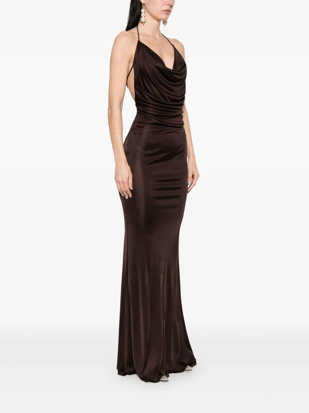 Abito Red Carpet in jersey con schiena nuda cacao - Preludio Moda