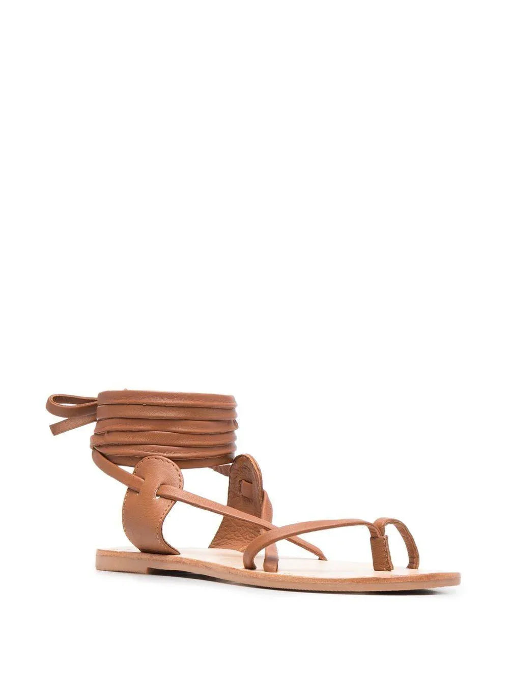 St Tropez Tie-Up Leather Sandals tie-up tan - Preludio Moda