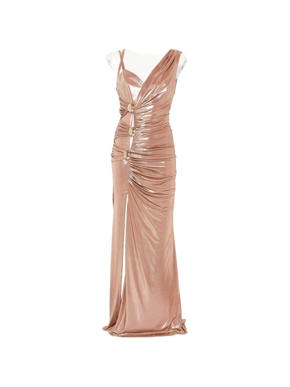 Abito a sirena con drappeggio e bottoni WS00927 ORO BABYLON COLLECTION