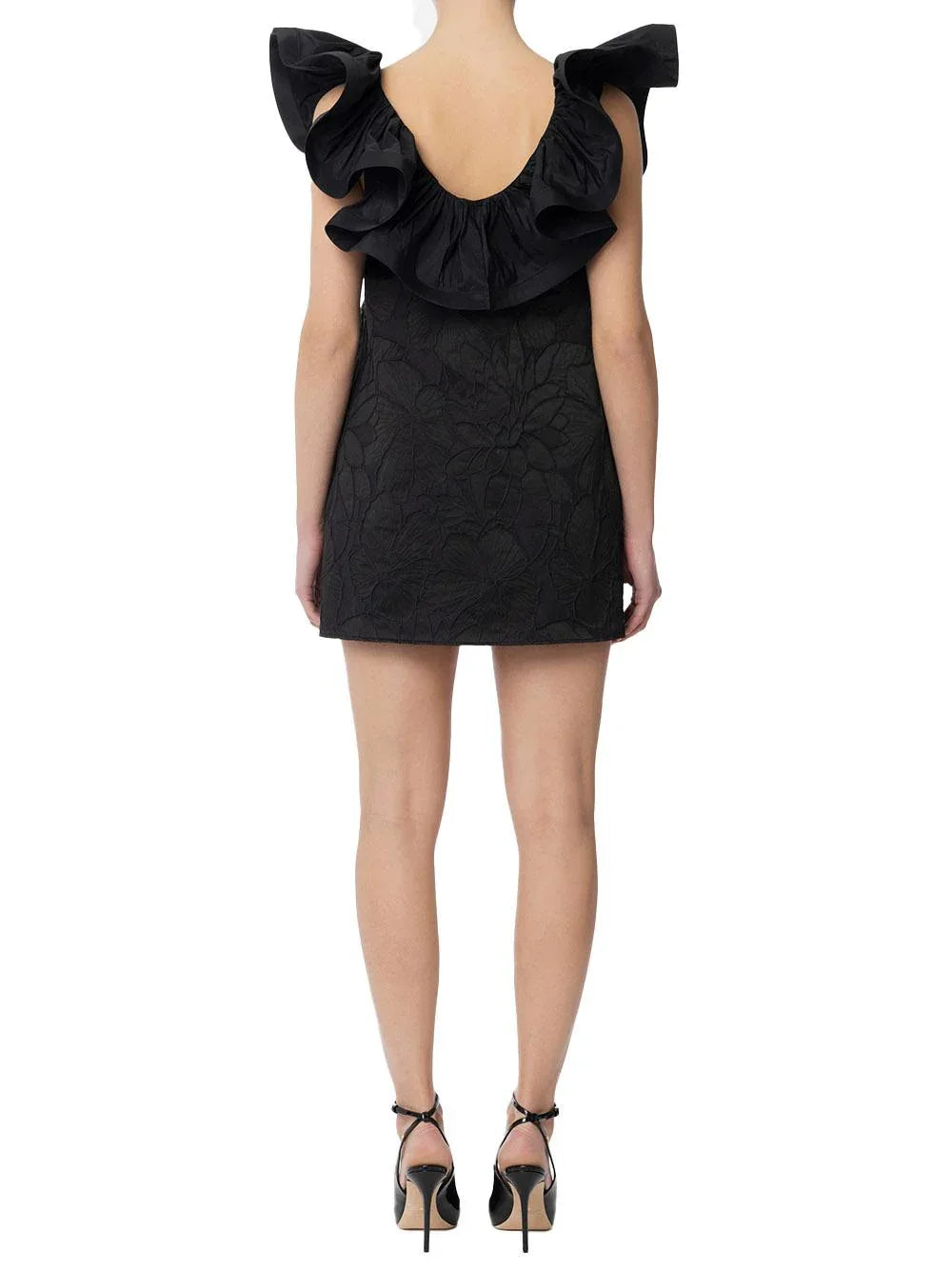 Abito in jacquard floreale con ruche - Preludio Moda