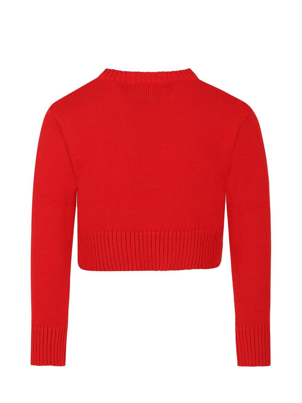 Cardigan rosso in maglia con mini fiocco - Preludio Moda