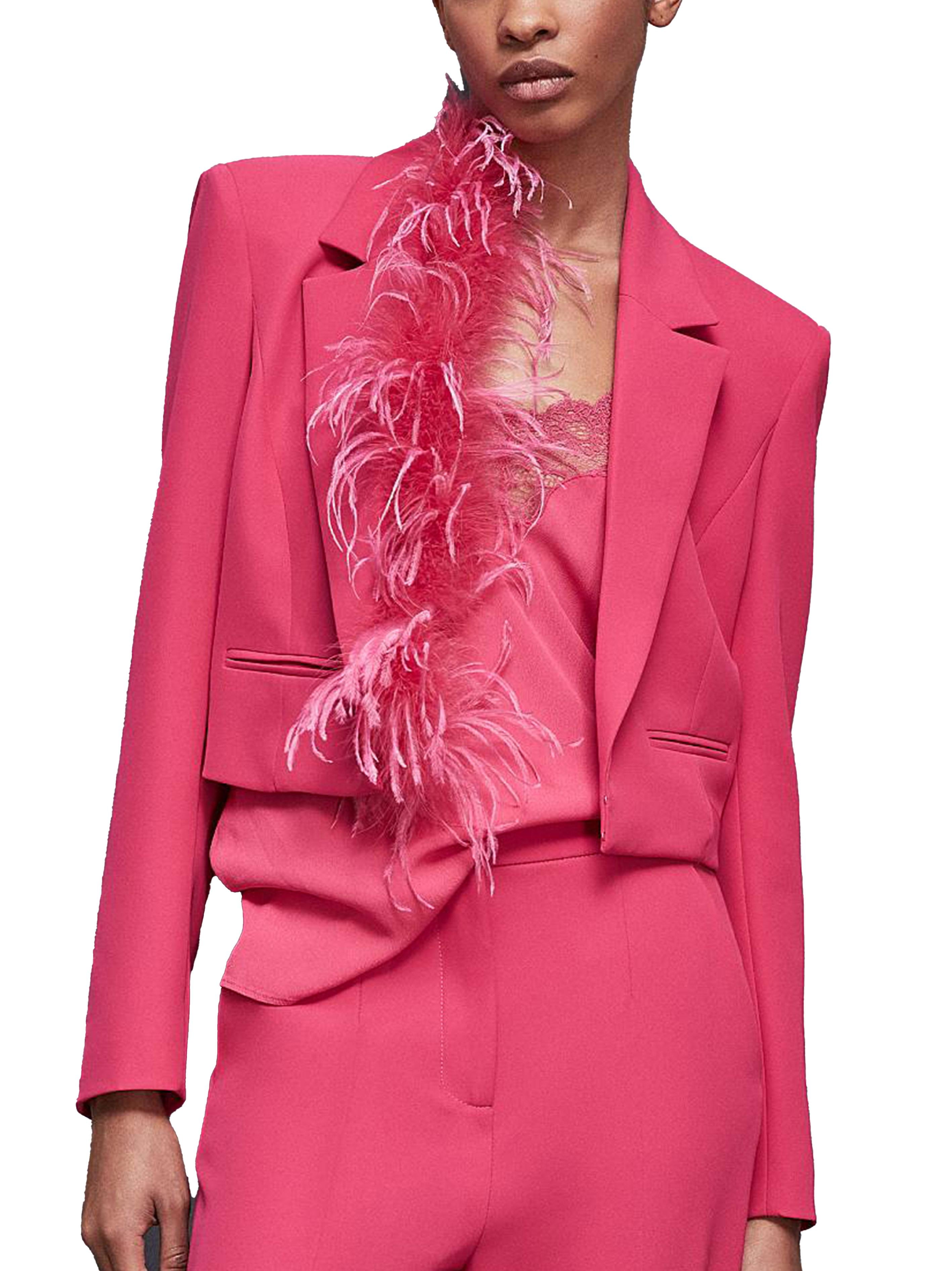 Giacca crop fucsia con piume