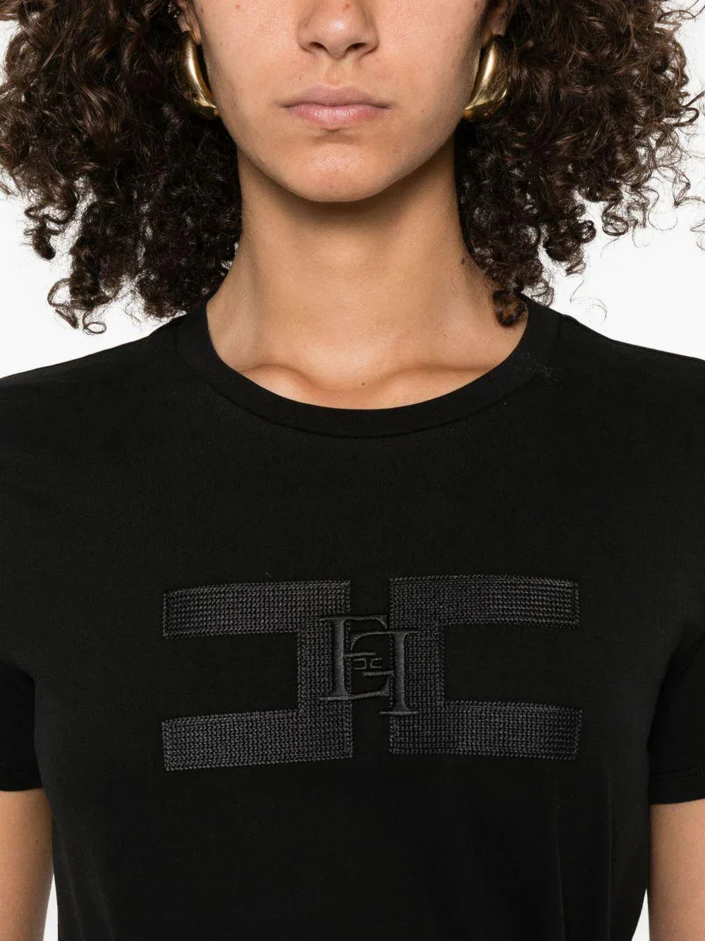 T-shirt con Girocollo e Logo Ricamato - Preludio Moda