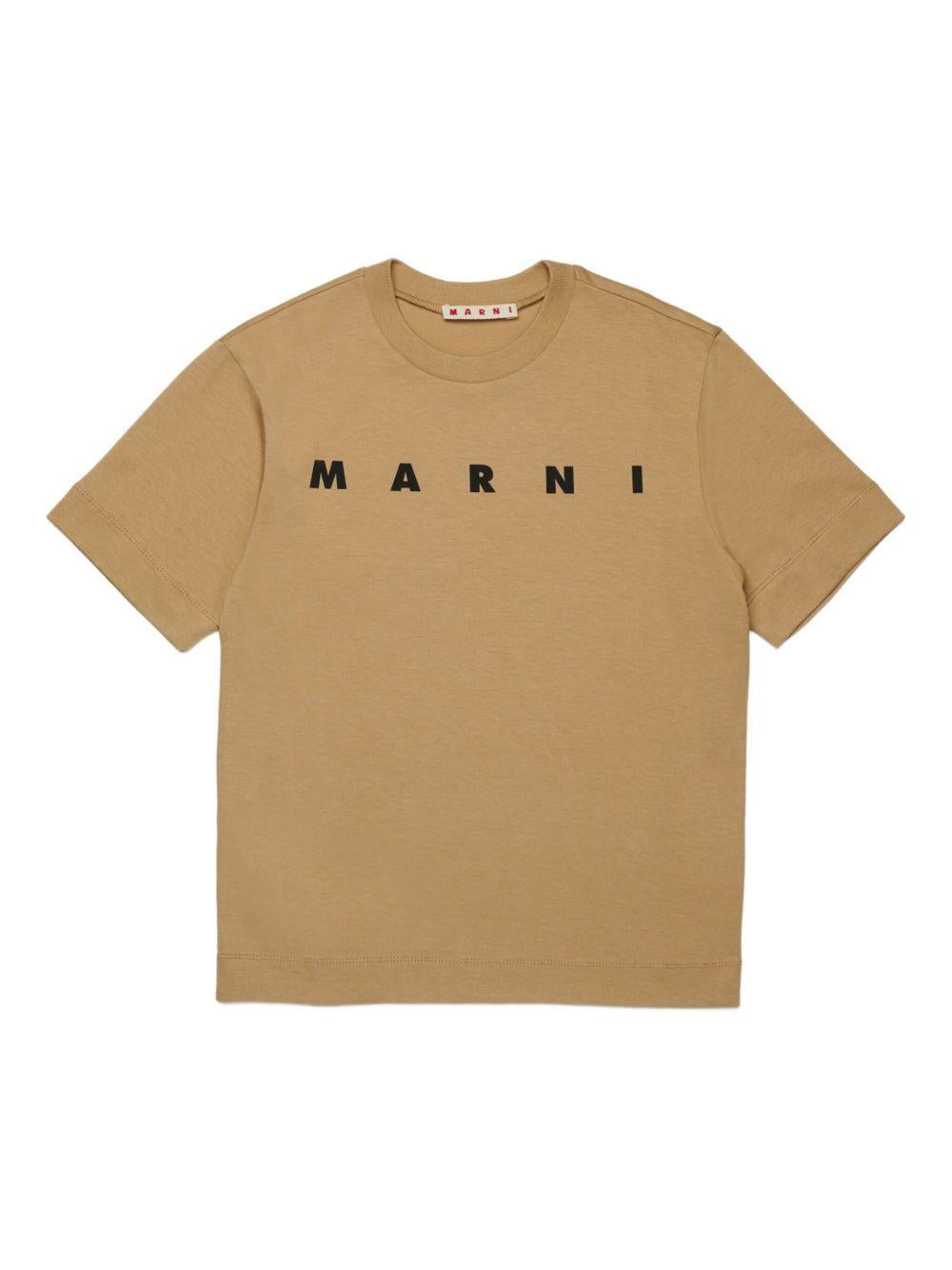 T-shirt beige di cotone con stampa logo M002MVM00RF 0M715 MARNI KIDS