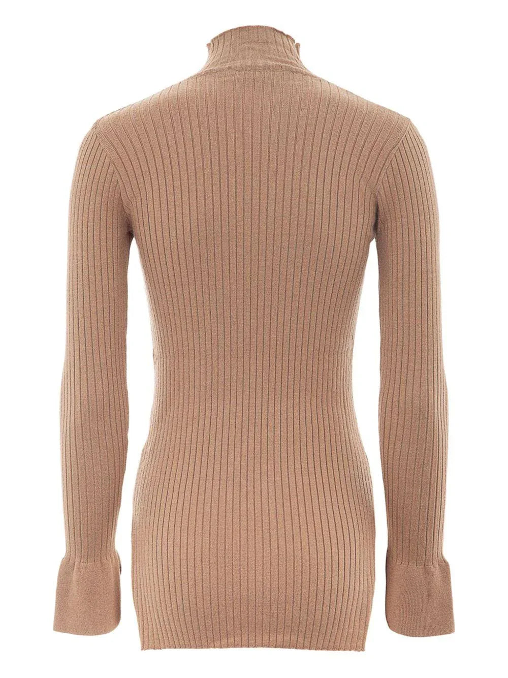 Maglia a costine con spacchi su polsi cammello - Preludio Moda