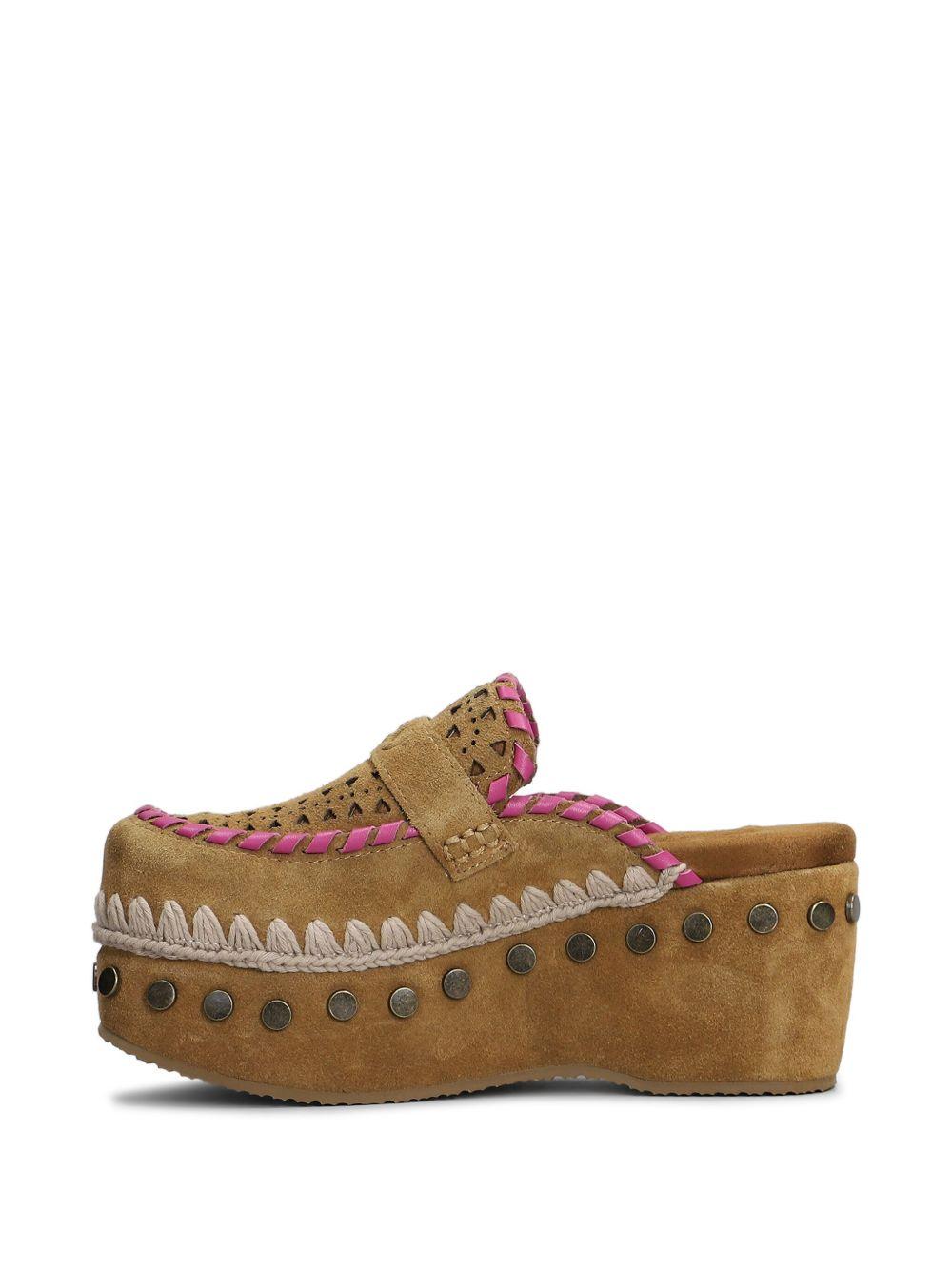 Clog leather overstitch cognac