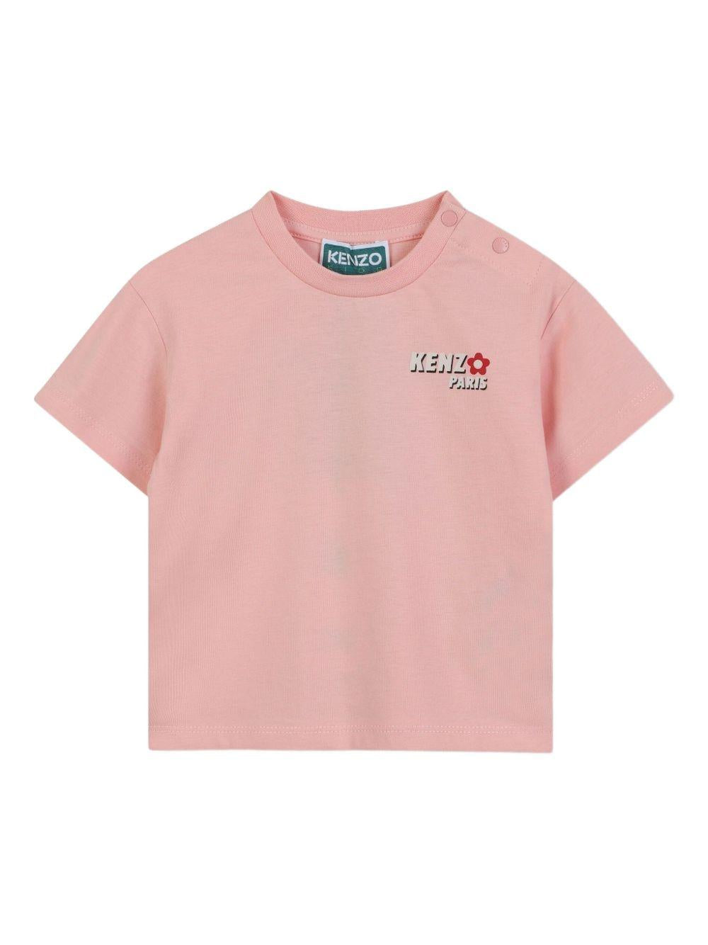T-shirt con Stampa Logo e Motivo Floreale K61278 47H KENZO KIDS