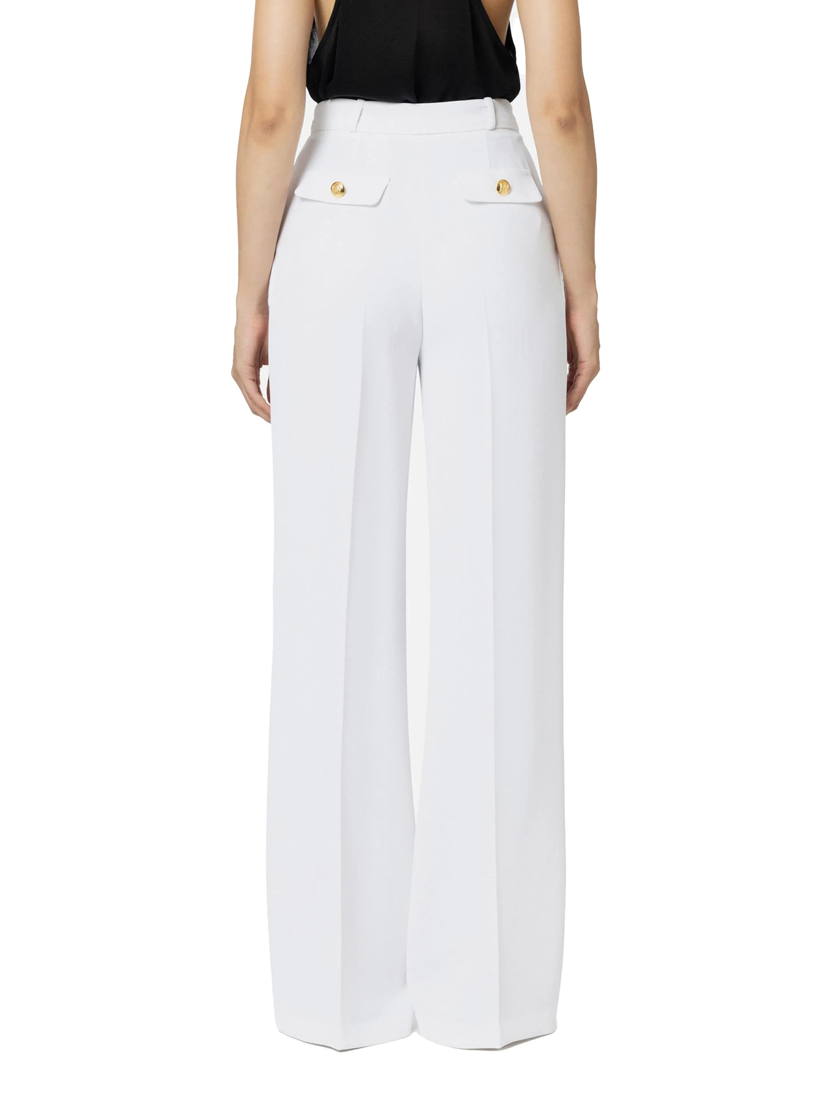 Pantalone dritto in crêpe fermo con bottone logato avorio - Preludio Moda