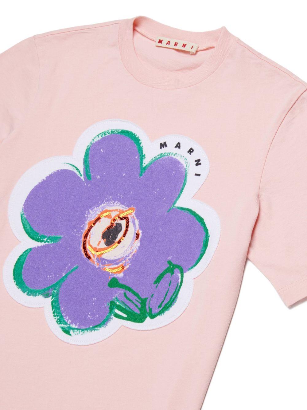 T-shirt in cotone con applicazione floreale M01672M00HZ 0M351 MARNI KIDS