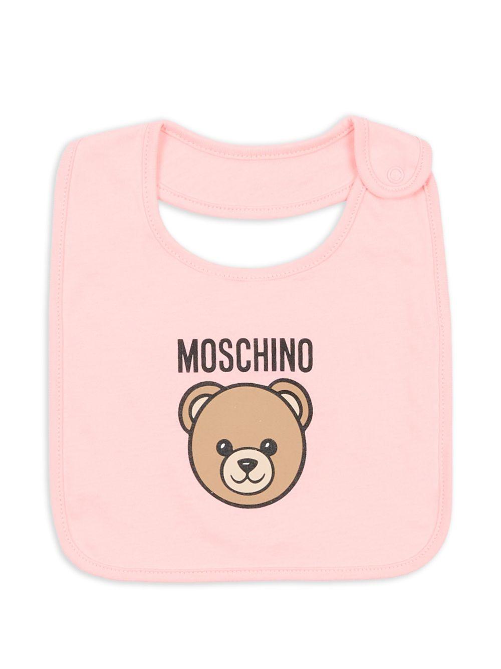Set cappellino e bavaglino cipria con orsetto MUY099LCA19 50209 MOSCHINO KIDS