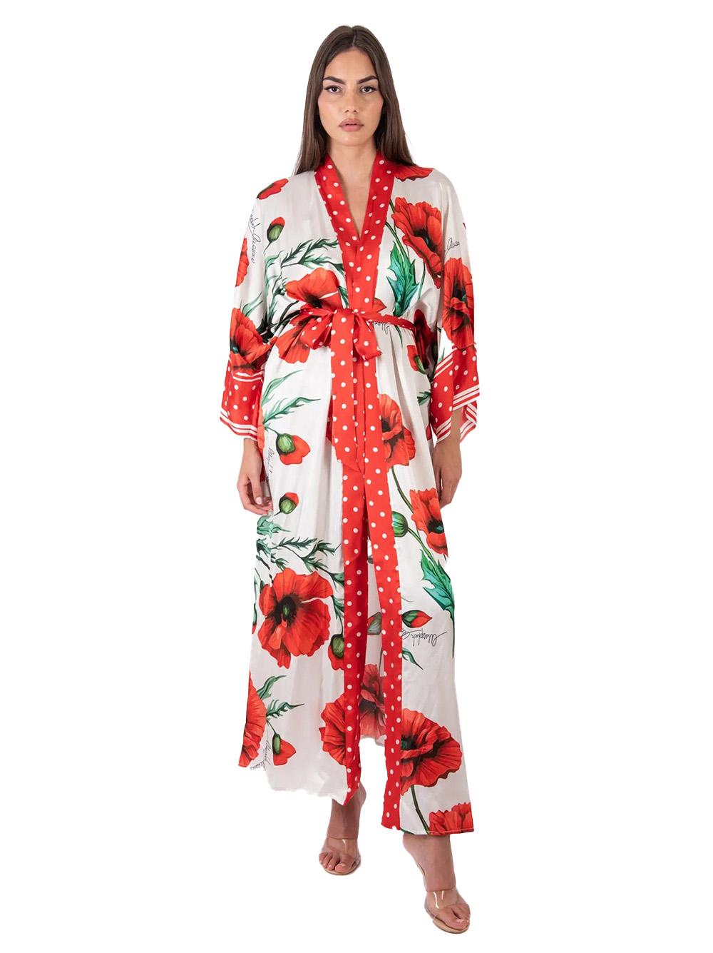 Kimono lungo burro con fantasia stampata PS72 0600 MARGHERITA MAZZEI