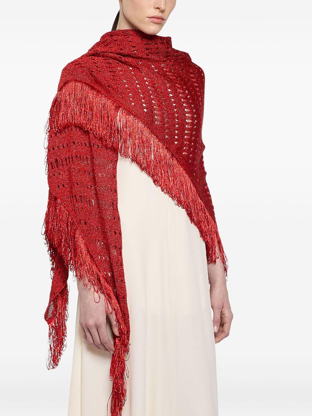 Scialle rosso in lurex maxi frange - Preludio Moda