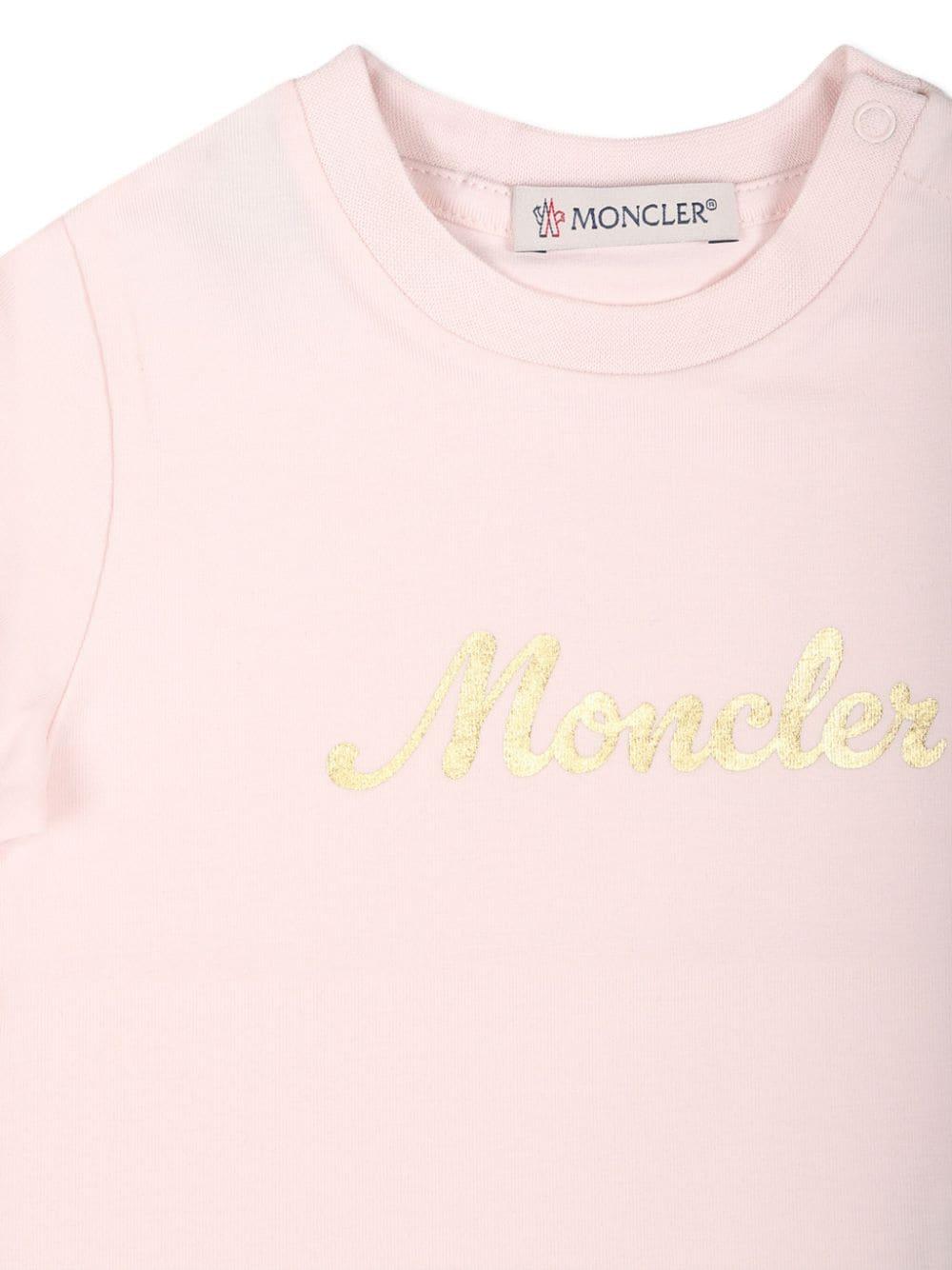 T-shirt rosa logo glitter frontale neonata 9518C000018790N 503 MONCLER KIDS