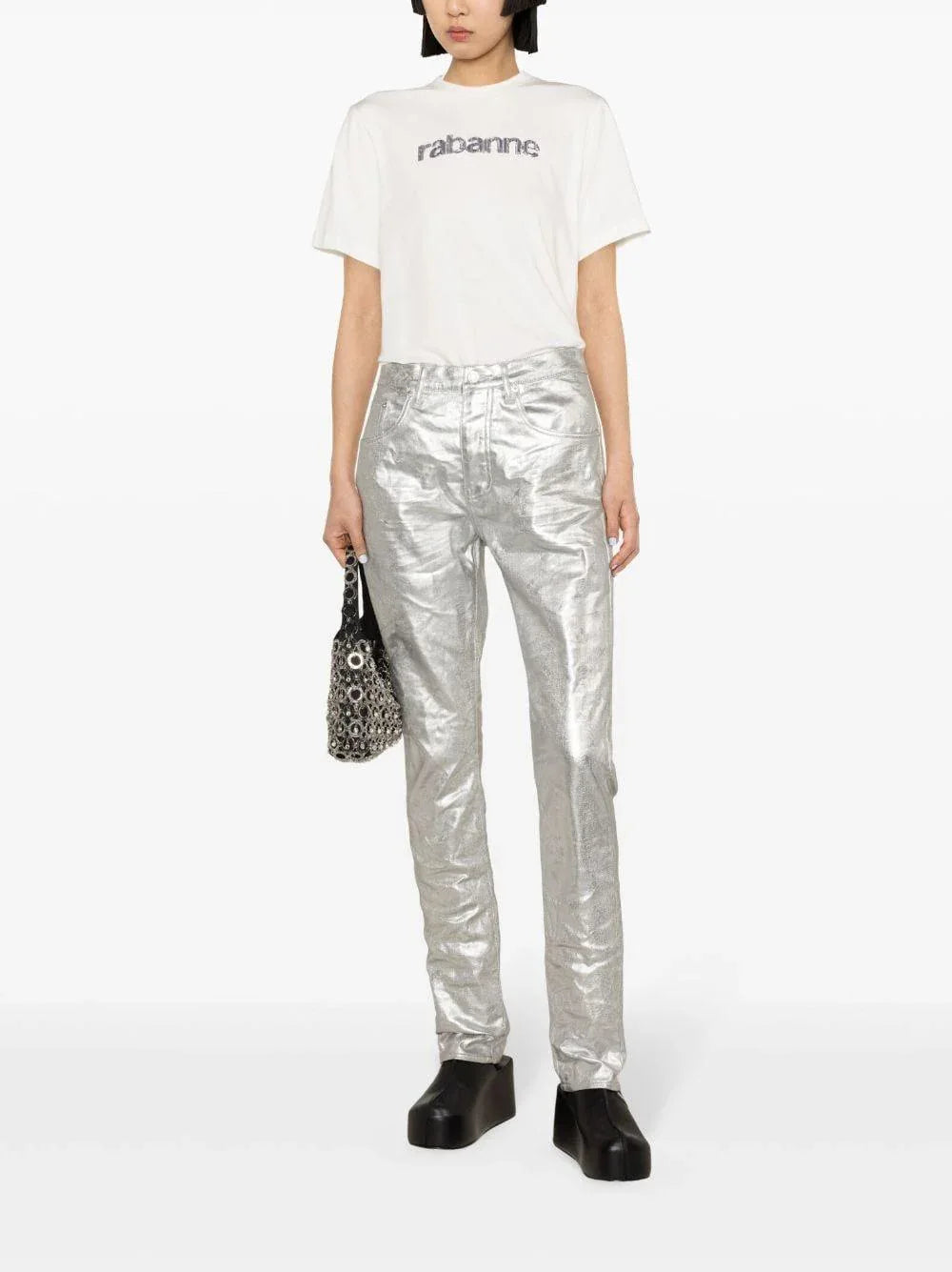 T-shirt bianca logo lettering strass - Preludio Moda